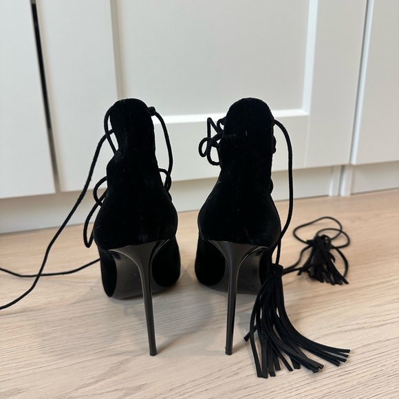 Saint Laurent Black Lace-Up Heels - Picture 3 of 5